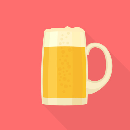 Beer glass isolated on red background. Mug icon. Vector illustration. Flat style.のイラスト素材
