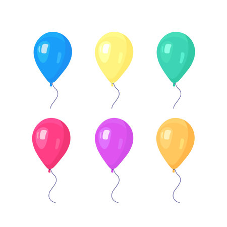 Set of helium balloon, flying air balls isolated on white background. Happy birthday, holiday concept. party decorationのイラスト素材