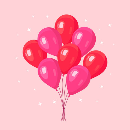 Bunch of helium balloon, flying air balls isolated on background. Happy birthday, holiday concept. party decorationのイラスト素材