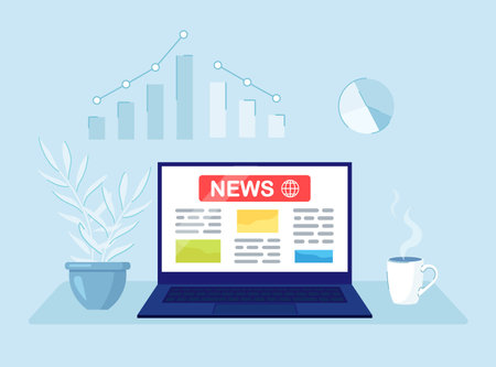 Breaking news on computer screen. Online media business concept.のイラスト素材