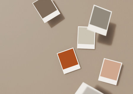 Set of colorful photo frames on a gray background. Flat lay, top view.の写真素材
