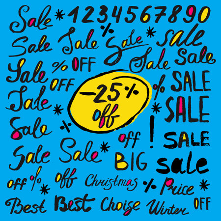 Hand drawn sale label and tag lettering textのイラスト素材
