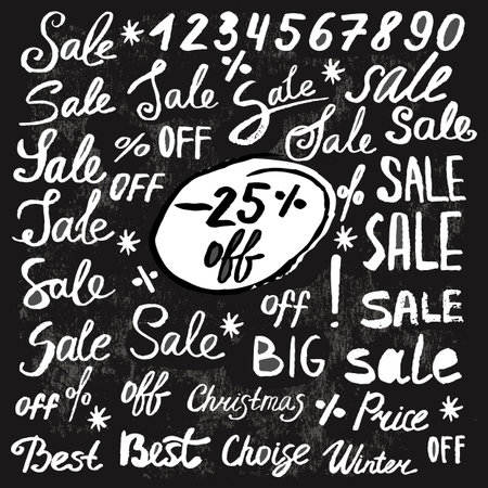 Hand drawn sale label and tag lettering textのイラスト素材