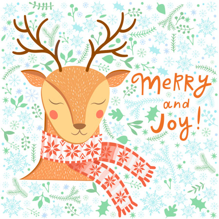 Vector Christmas greeting card with deerのイラスト素材