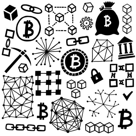 Blockchain icon vector set. Cryptocurrency symbolsのイラスト素材