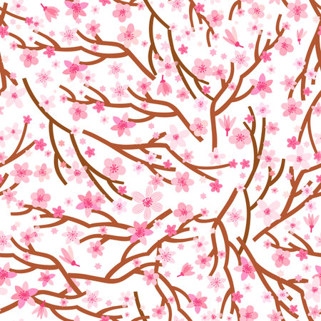 Vector cherry blossom seamless pattern. Sakura background illustration.のイラスト素材