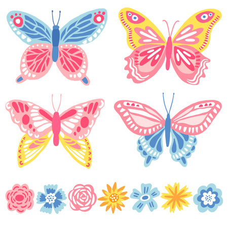 Cute vector colorful butterflies set isolated on whiteのイラスト素材