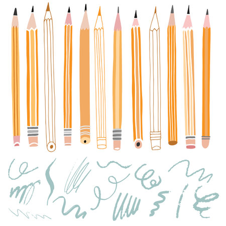 Vector pencil illustration. School stationeryのイラスト素材