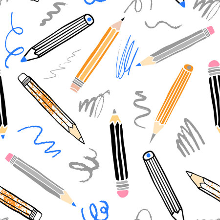 School pensil seamless pattern. Hand drawn illustrationのイラスト素材