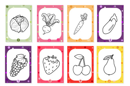 Coloring about fruits and vegetables for the youngest children. Ready-made templates for printing childrens coloring pages.のイラスト素材