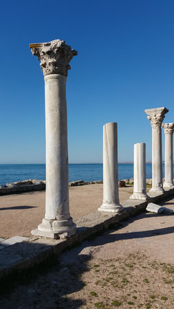 Tauric Chersonesos - Ancient Doric columns on the seashore in Chersonese, Crimeaの写真素材