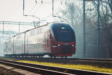 Train on the railroad - Aeroexpress airport transfer train in Moscow, Moscow, 31 Oct 2021