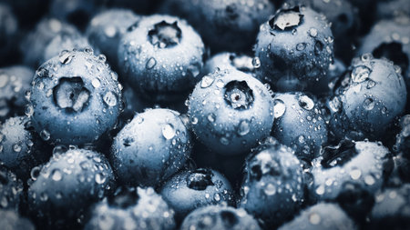 Blueberry macro texture, blueberries wet with water drops closeupの写真素材