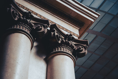 Marble classic pillars, architectural decoration, copy spaceの写真素材