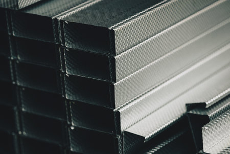 Metal profiles for drywall construction, corrugated C shaped studsの写真素材
