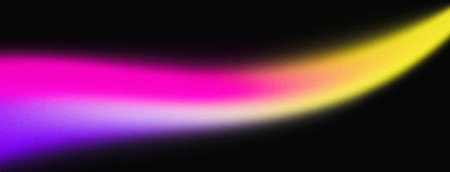 Abstract gradient pink yellow purple color flow wave shape on black background, grain texture...