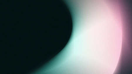 Abstract blurred light grainy color gradient wave on black background, noise texture wide banner header poster with copy spaceの写真素材