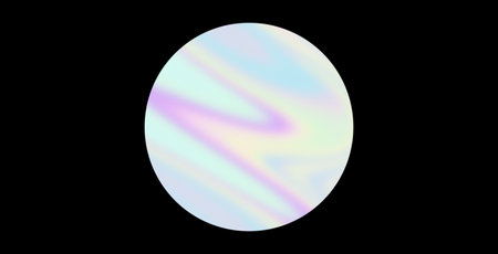 Abstract holographic circle on black background iridescent liquid color gradient noise texture effectの写真素材