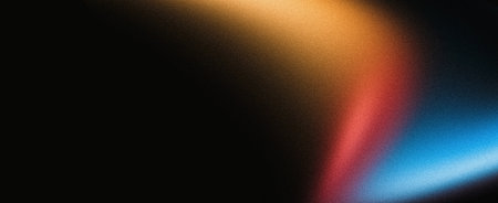 Dark grainy abstract gradient wave background yellow blue red black banner header cover design copy spaceの写真素材