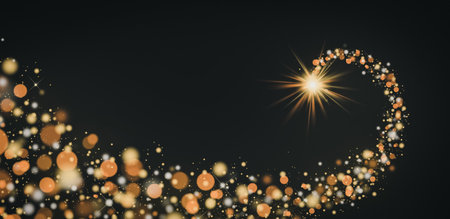 Shining star Christmas background shooting star make wish golden glittering lights bokeh particles black background copy spaceの写真素材