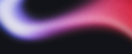 Purple pink glowing blurred abstract gradient wave on black background grainy noise texture banner, copy spaceの写真素材
