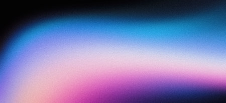 Abstract grainy gradient background purple pink white black glowing color wave on dark backdrop, noise texture banner header designの写真素材