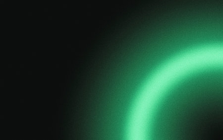 Glowing green light ring black background grainy gradient, noise texture poster banner backdrop abstract designの写真素材