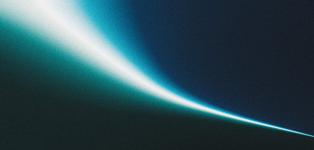 Light blue glowing abstract ray spotlight wave dark grainy background noise texture banner designの写真素材