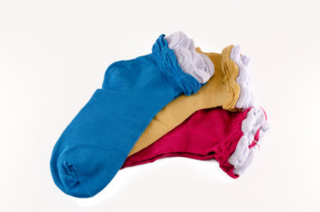 three couples of colorful socksの写真素材