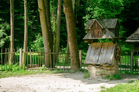 old wooden water wellの写真素材