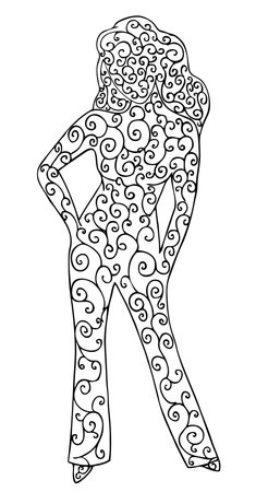 girl silhouette illustration, floral pattern shapeのイラスト素材