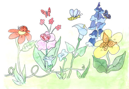 watercolors flowers sketch の写真素材