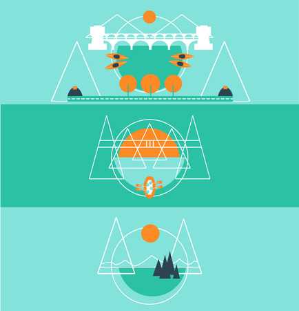 3 items of Mountain Lake Landscapeのイラスト素材
