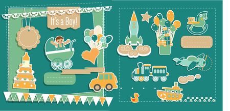 Baby Boy Shower ScrapBook Elements Setのイラスト素材