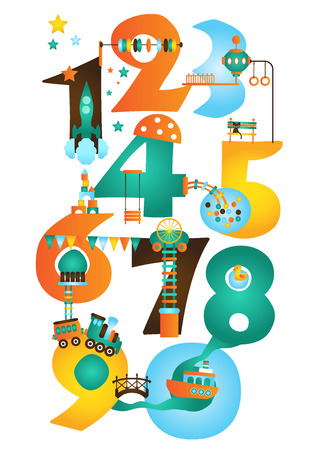 Theme park with numbers. Attraction and playgrounds.のイラスト素材