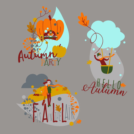 Hello Autumn Thanksgiving Party Cute Illustration Art Banner Elementsのイラスト素材