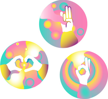 Mudra hands signs magic gesture energy yoga practic. Vector illustrationのイラスト素材
