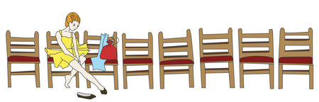 Girl in yellow dress waiting on a chairのイラスト素材