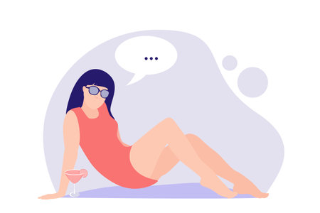 Girl sittiing and thinking about something stock vector illustrationのイラスト素材