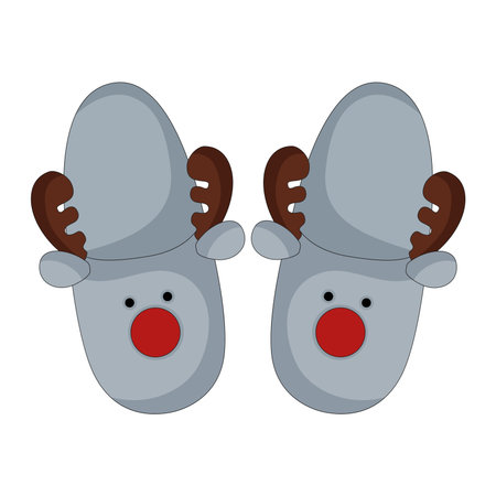 Christmas grey slippers with deers horns, stock vector illustration.のイラスト素材