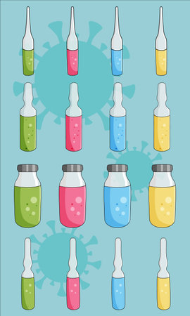 Set of vaccines, vials, medicine, injection concept.のイラスト素材