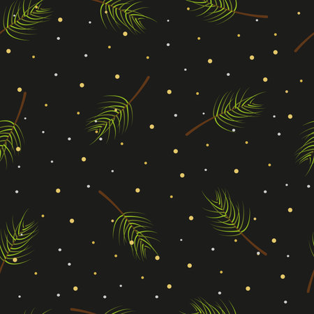 Christmas tree branches seamless pattern on black background, vector illustration.のイラスト素材