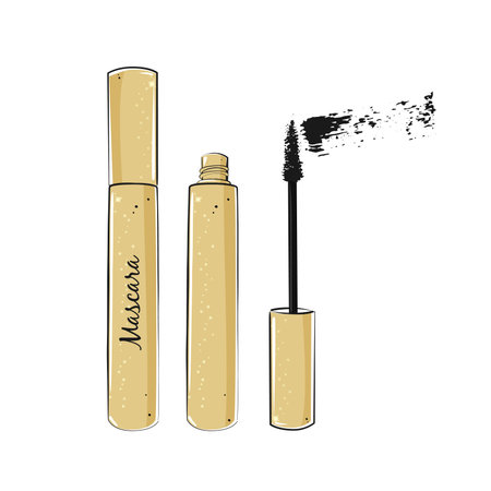 Eyelashes mascara open and closed with brush isolated on white background. Vector illustration.のイラスト素材