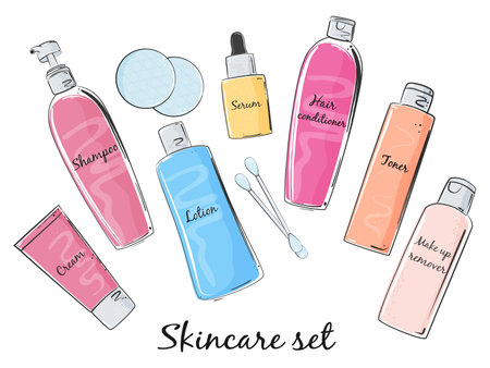 Skincare vector set illustration, handdrawn style.のイラスト素材