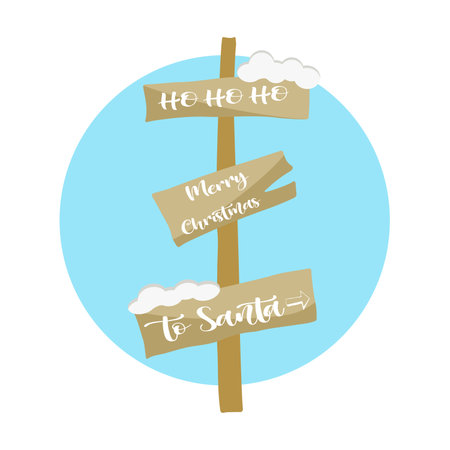 Christmas wooden signpost in doodle style. Vector illustration.のイラスト素材