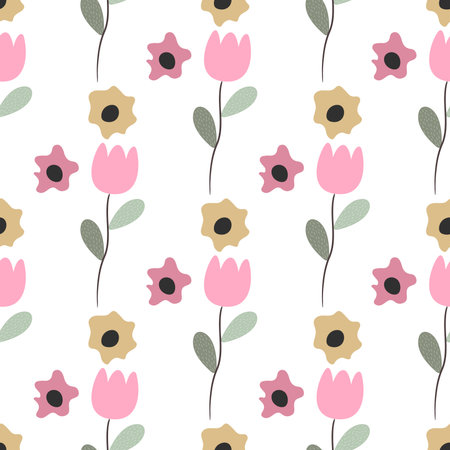 Tulip floral seamless pattern. Vector stock illustration.のイラスト素材