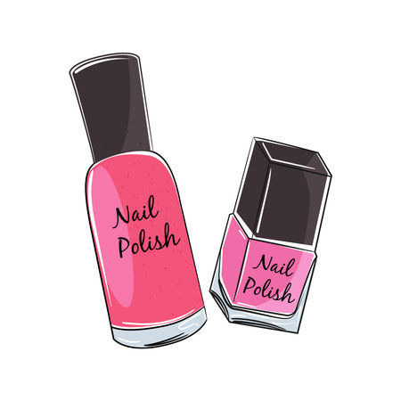 Pink nail polish bottles isolated on white background. Vector illustration.のイラスト素材
