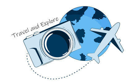 Travel concept. Earth camera plane. Abstract vector illustration.のイラスト素材