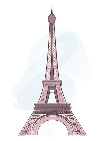 Eiffel Tower in hand drawn style, symbol of Paris. Vector illustration.のイラスト素材