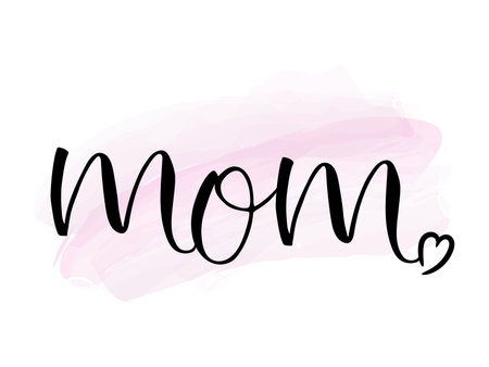 Mom hand drawn text with heart. Mother day card. Vector illustration.のイラスト素材
